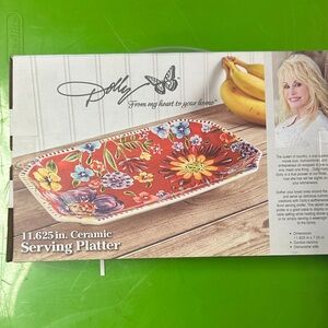 Dolly Parton Floral Ceramic Serving Platter - Red